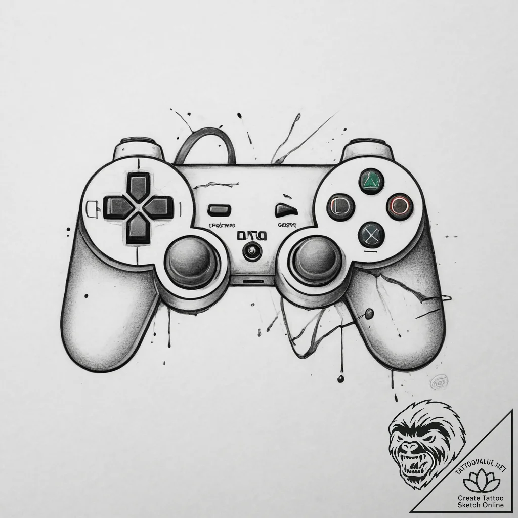 Tattoo sketch a broken controller symbolizing... - tattoo sketch (№1754399713_0, 05.08.2025 13:15) — tattoovalue.net