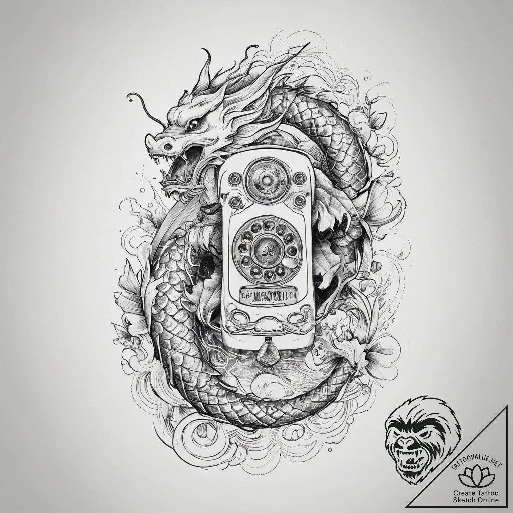 Vintage telephone, tattoo drawing outline, ir... - tattoo sketch (№1754401152_0, 05.08.2025 13:39) — tattoovalue.net