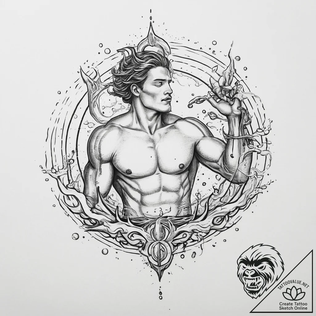 Tattoo sketch aquarius's water-bearer, with u... - tattoo sketch (№1754401355_0, 05.08.2025 13:42) — tattoovalue.net