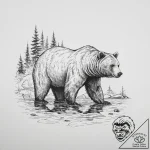 A brown bear standing in a river, trying to c… – tattoo sketch (№1754403826_0, 05.08.2025 14:23) — tattoovalue.net