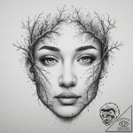 A human face made from interwoven tree branch… – tattoo sketch (№1754404444_0, 05.08.2025 14:34) — tattoovalue.net