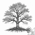 A single, ancient oak tree standing alone in… – tattoo sketch (№1754406099_0, 05.08.2025 15:01) — tattoovalue.net
