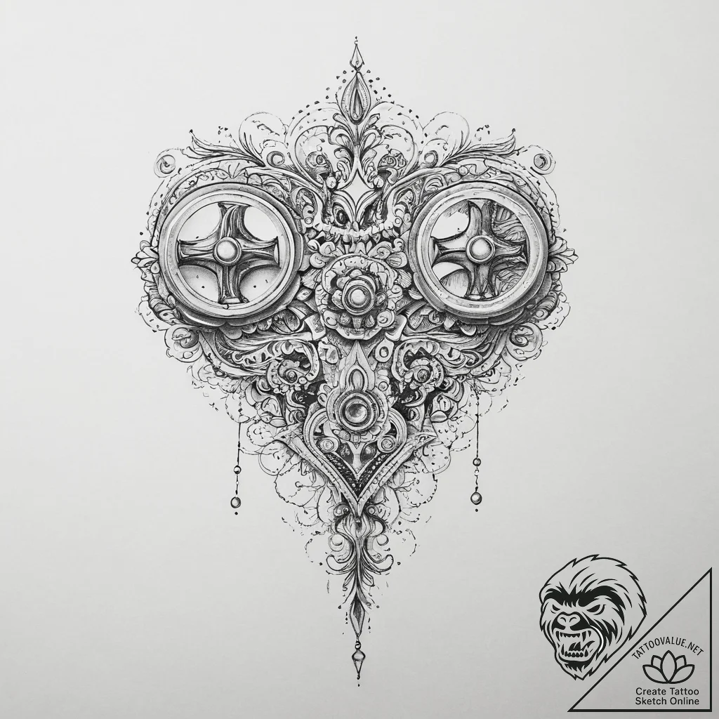 Tattoo design a tiny stylized joystick dotwor... - tattoo sketch (№1754406303_0, 05.08.2025 15:05) — tattoovalue.net