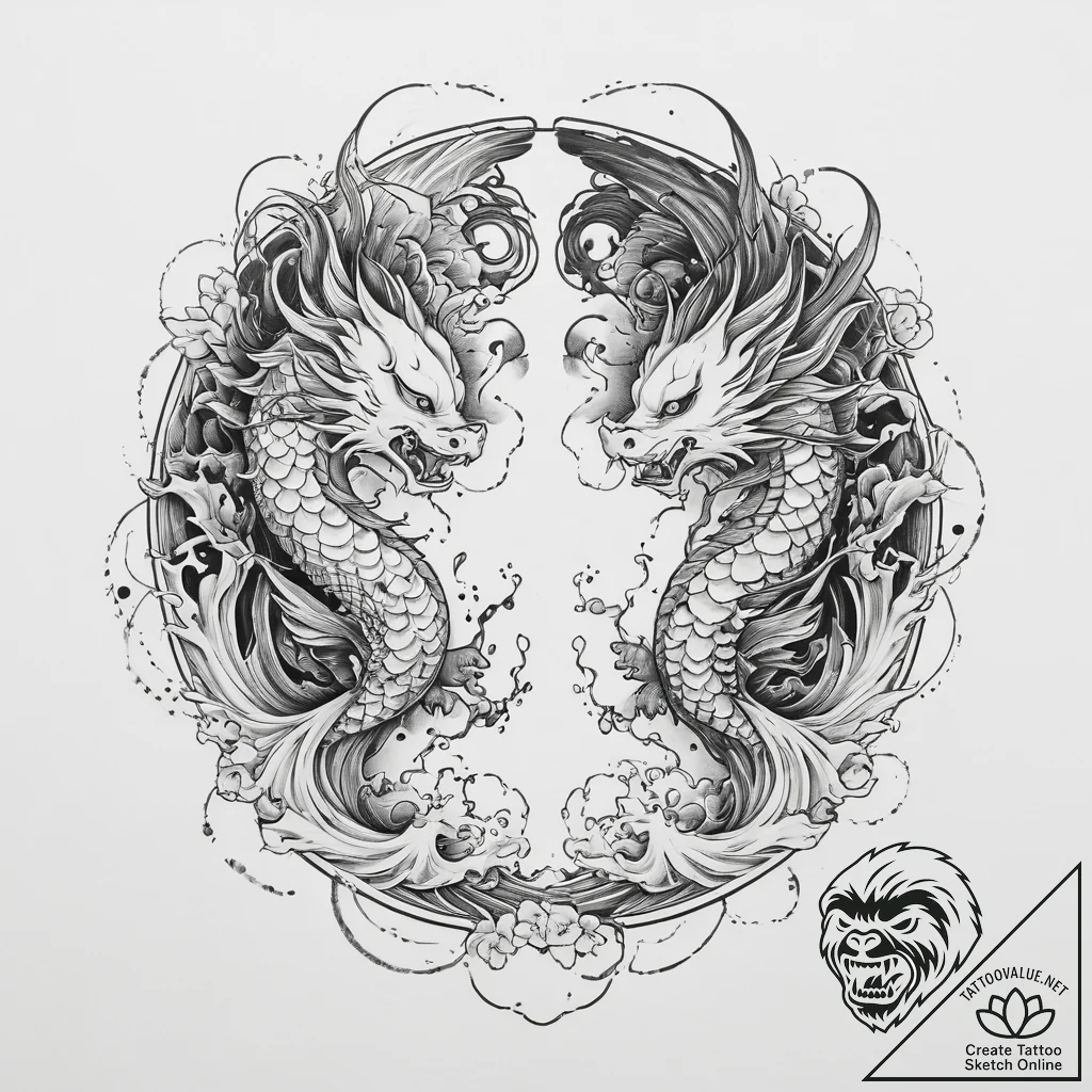 Tattoo design a glowing orb split into two ha... - tattoo sketch (№1754406714_0, 05.08.2025 15:11) — tattoovalue.net