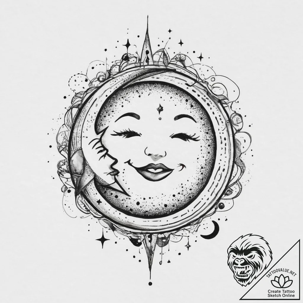 Tattoo design a small, smiling star or moon.,... - tattoo sketch (№1754407947_0, 05.08.2025 15:32) — tattoovalue.net