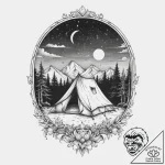 A single, illuminated tent in the vast, dark… – tattoo sketch (№1754409186_0, 05.08.2025 15:53) — tattoovalue.net