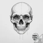 A half-human, half-skeleton face, tattoo line… – tattoo sketch (№1754410619_0, 05.08.2025 16:16) — tattoovalue.net