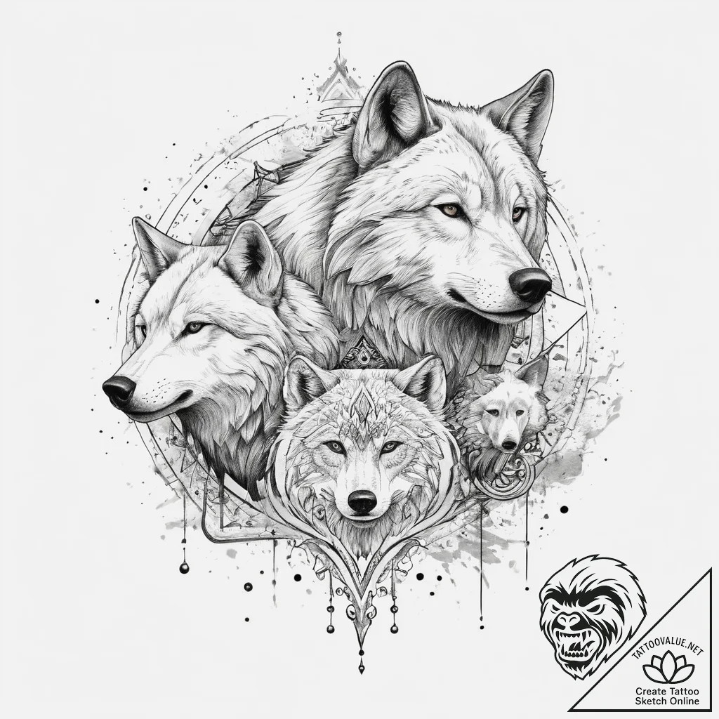Tattoo design: a wolf and a bear, sacred anim... - tattoo sketch (№1754411442_0, 05.08.2025 16:30) — tattoovalue.net