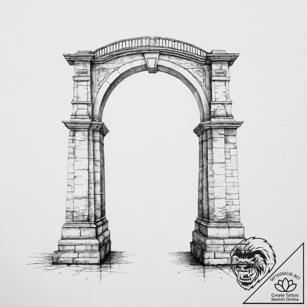 Tattoo sketch a well-defined bridge arch, sym... - tattoo sketch (№1754411647_0, 05.08.2025 16:34) — tattoovalue.net