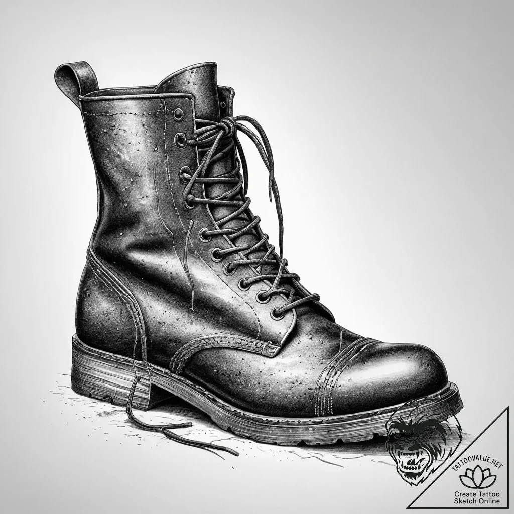 Tattoo design a weathered combat boot with de... - tattoo sketch (№1754411852_0, 05.08.2025 16:37) — tattoovalue.net