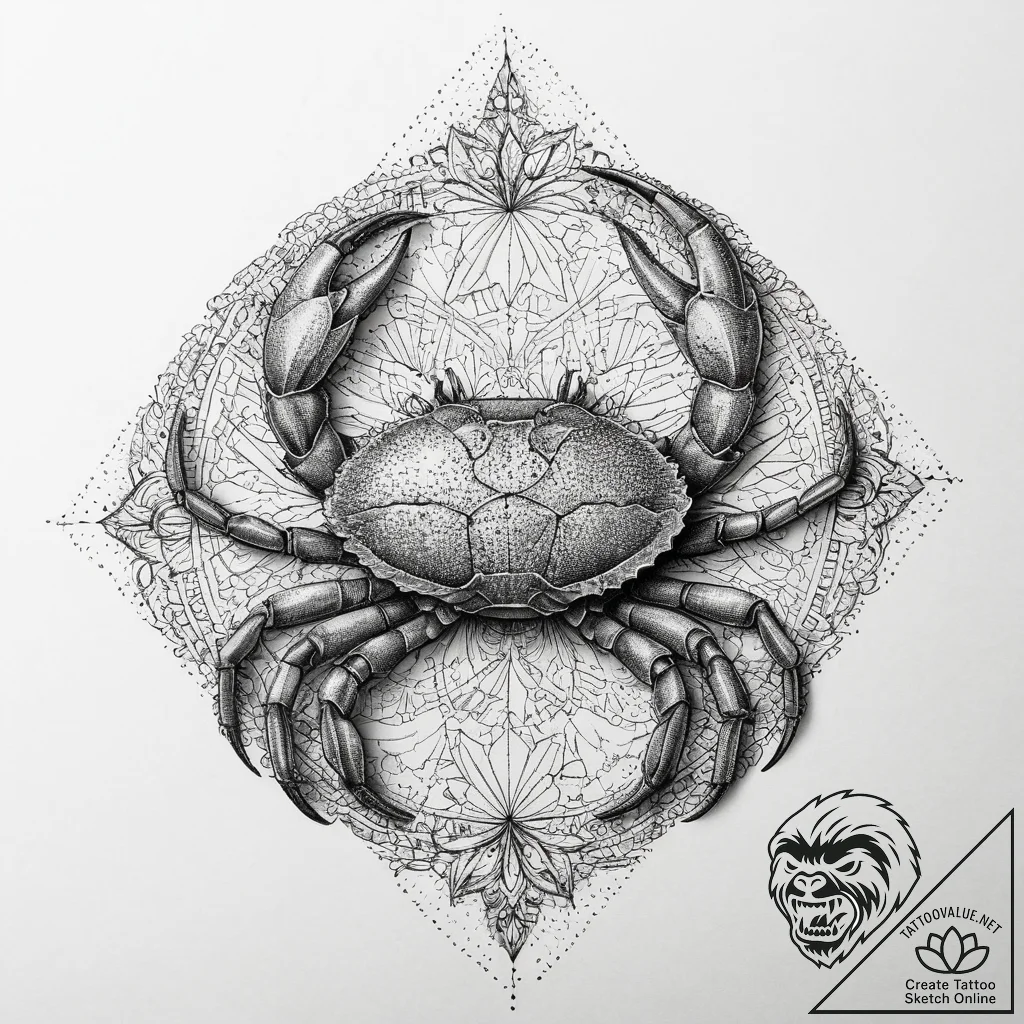 Tattoo design a realistic cancer crab, intric... - tattoo sketch (№1754412267_0, 05.08.2025 16:44) — tattoovalue.net