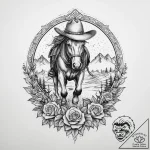 A shot of a lone cowboy herding cattle at sun… – tattoo sketch (№1754413711_0, 05.08.2025 17:08) — tattoovalue.net