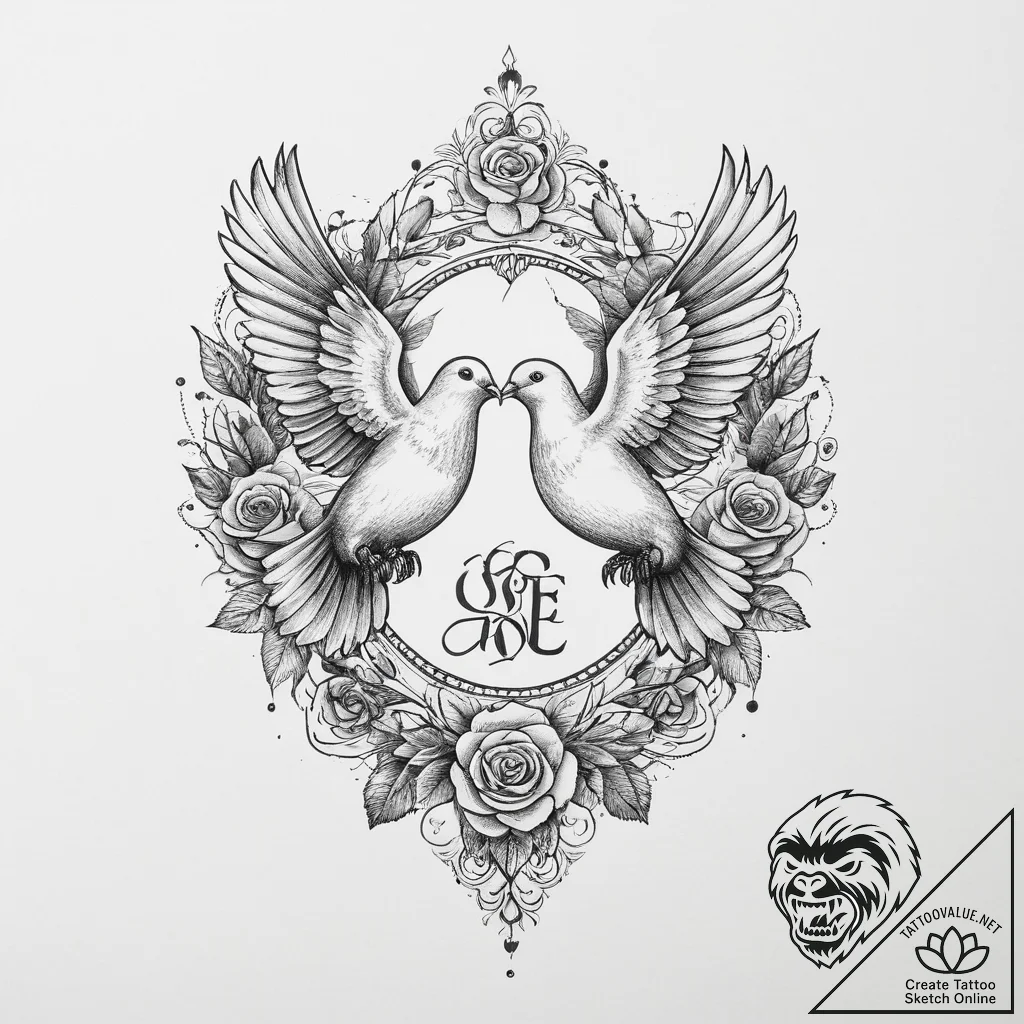 Tattoo design a pair of doves in flight, symb... - tattoo sketch (№1754414123_0, 05.08.2025 17:15) — tattoovalue.net