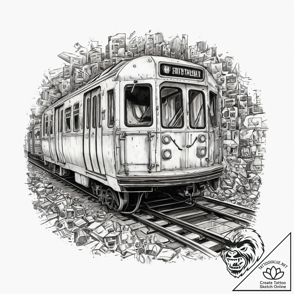 The interior of a subway car during rush hour... - tattoo sketch (№1754414536_0, 05.08.2025 17:22) — tattoovalue.net