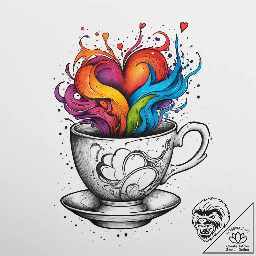 Tattoo design a minimalist teacup with a stea... - tattoo sketch (№1754415562_0, 05.08.2025 17:39) — tattoovalue.net