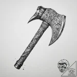 Tattoo design a battle-worn barbarian axe wit… – tattoo sketch (№1754417815_0, 05.08.2025 18:16) — tattoovalue.net
