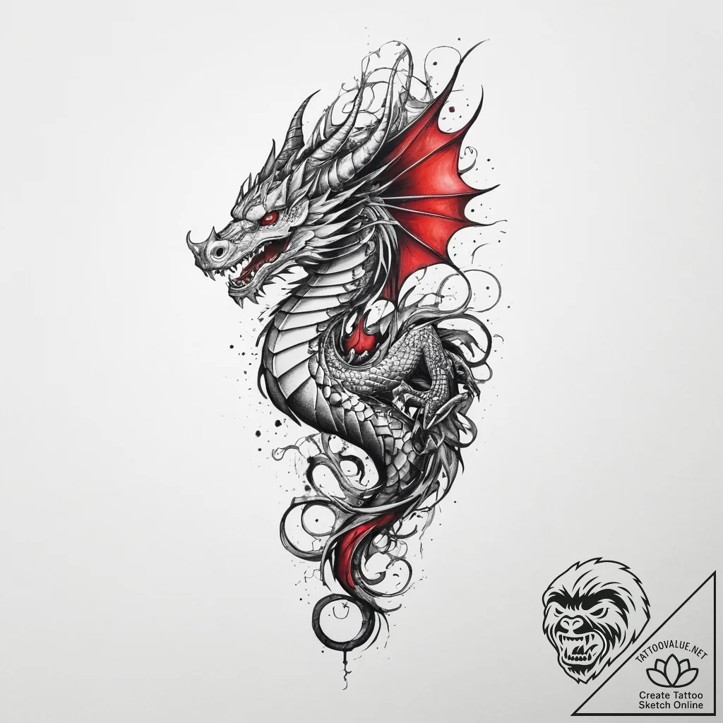 Tattoo sketch a stylized dragon scale pattern... - tattoo sketch (№1754418019_0, 05.08.2025 18:20) — tattoovalue.net