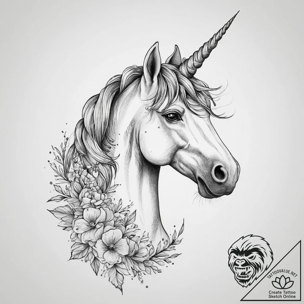 Unicorn - tattoo sketch (№1754418833_0, 05.08.2025 18:33) — tattoovalue.net