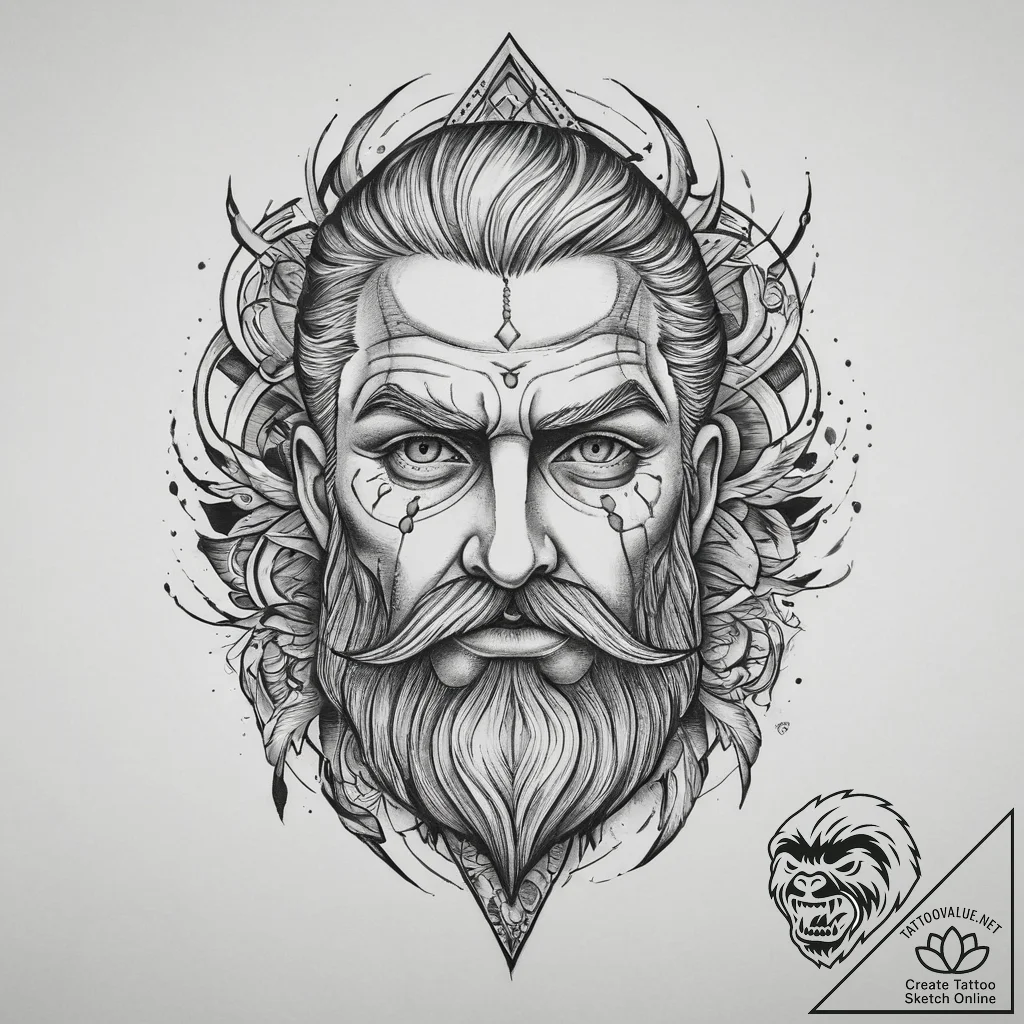 Tattoo design: a fierce portrait of perun, wi... - tattoo sketch (№1754419854_0, 05.08.2025 18:50) — tattoovalue.net