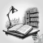 The interior of an old, dusty library at nigh… – tattoo sketch (№1754420055_0, 05.08.2025 18:54) — tattoovalue.net