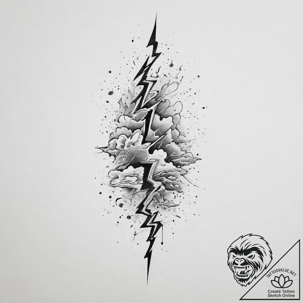 A dramatic shot of lightning striking over a... - tattoo sketch (№1754427263_0, 05.08.2025 20:54) — tattoovalue.net