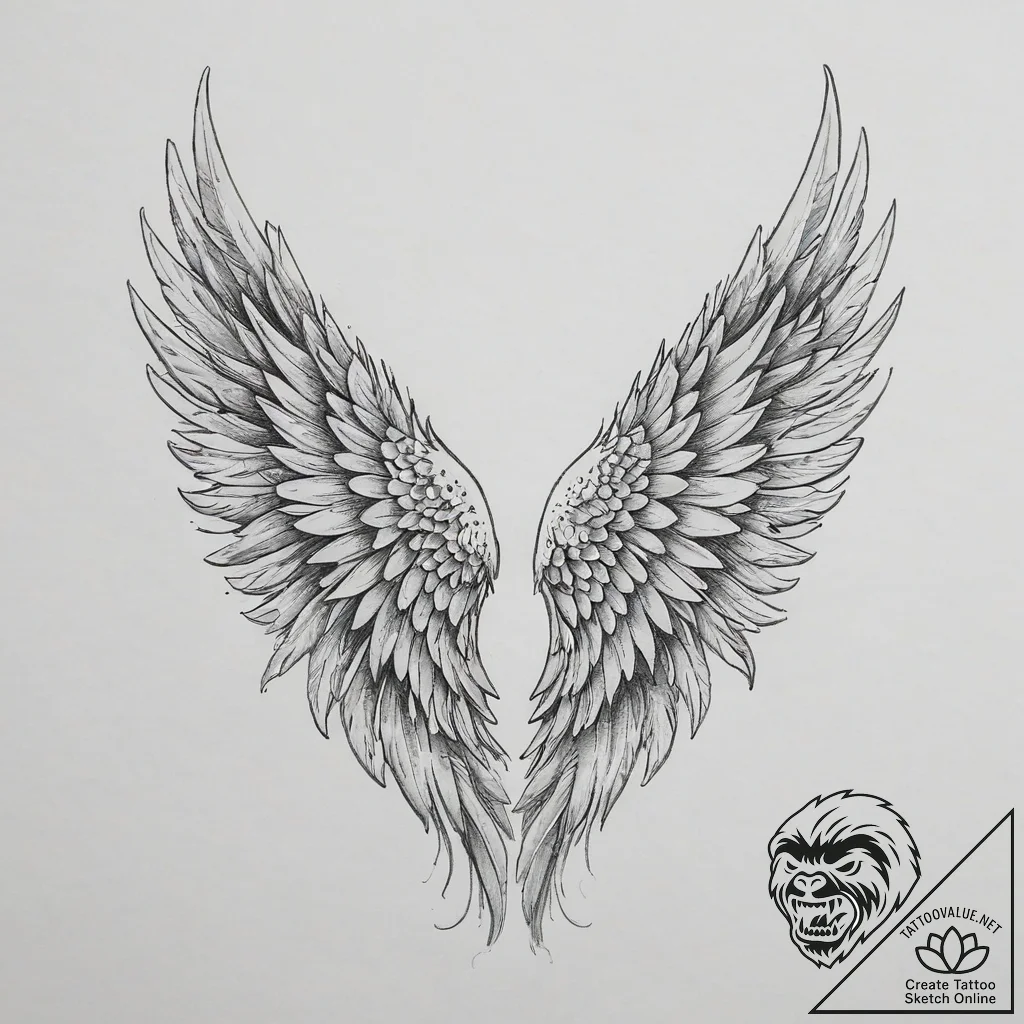 Tattoo sketch an angel's wing on each partner... - tattoo sketch (№1754427391_0, 05.08.2025 20:56) — tattoovalue.net