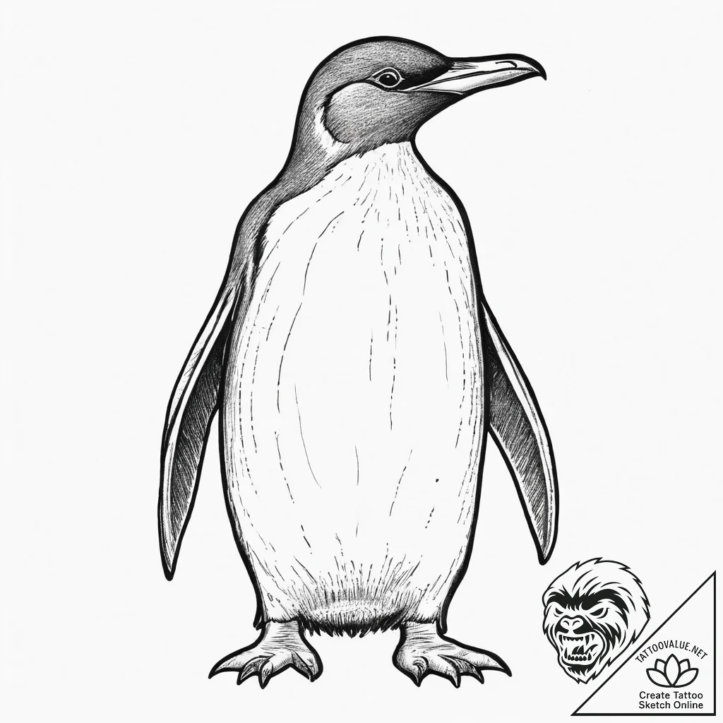 Penguin, tattoo drawing outline, on a clean w... - tattoo sketch (№1754427591_0, 05.08.2025 20:59) — tattoovalue.net