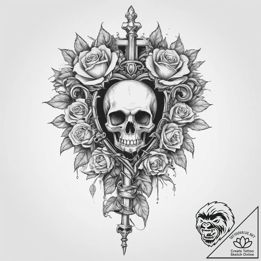 Tattoo design a scepter with a heart at its t... - tattoo sketch (№1754427787_0, 05.08.2025 21:03) — tattoovalue.net