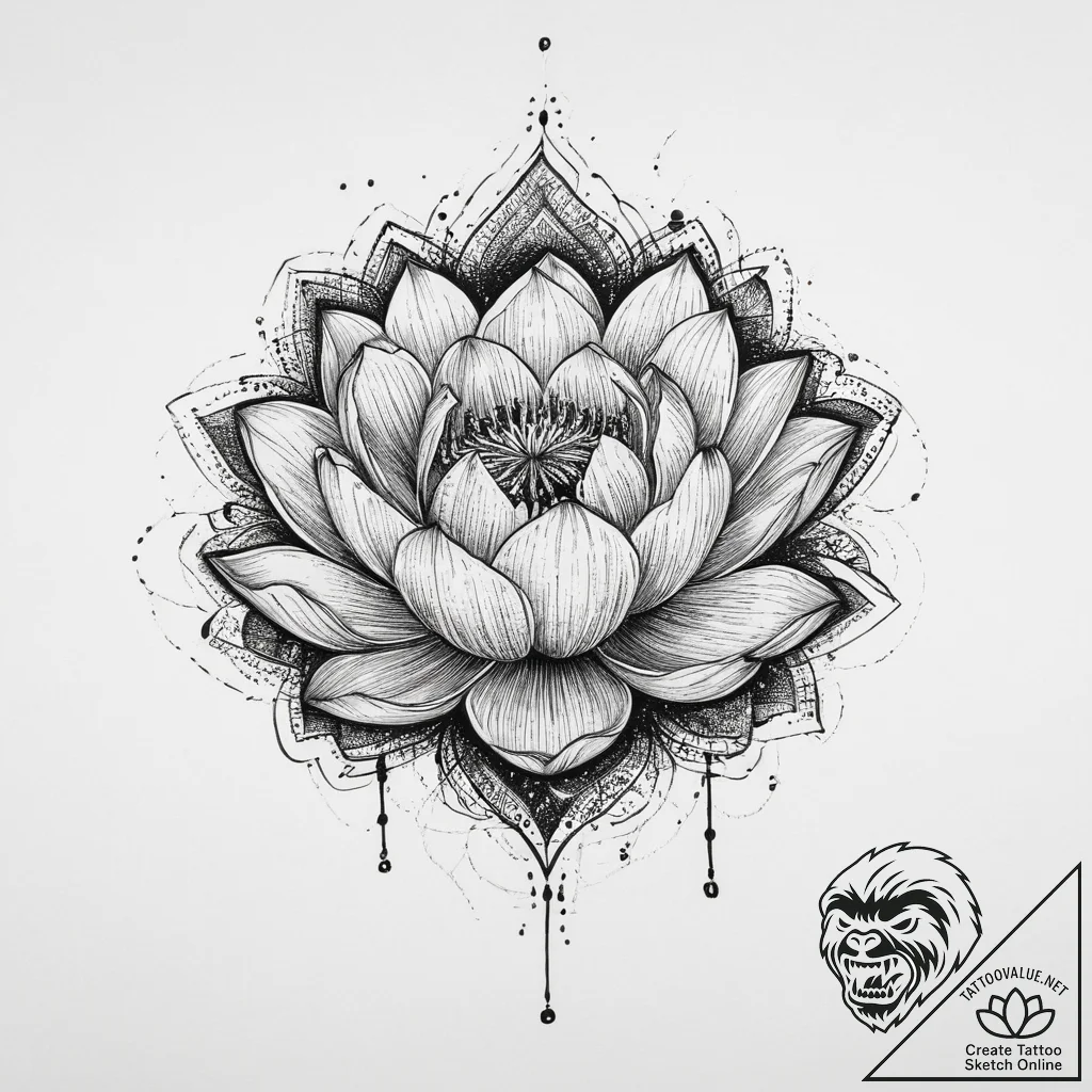 Tattoo design a lotus flower whose petals are... - tattoo sketch (№1754427985_0, 05.08.2025 21:06) — tattoovalue.net