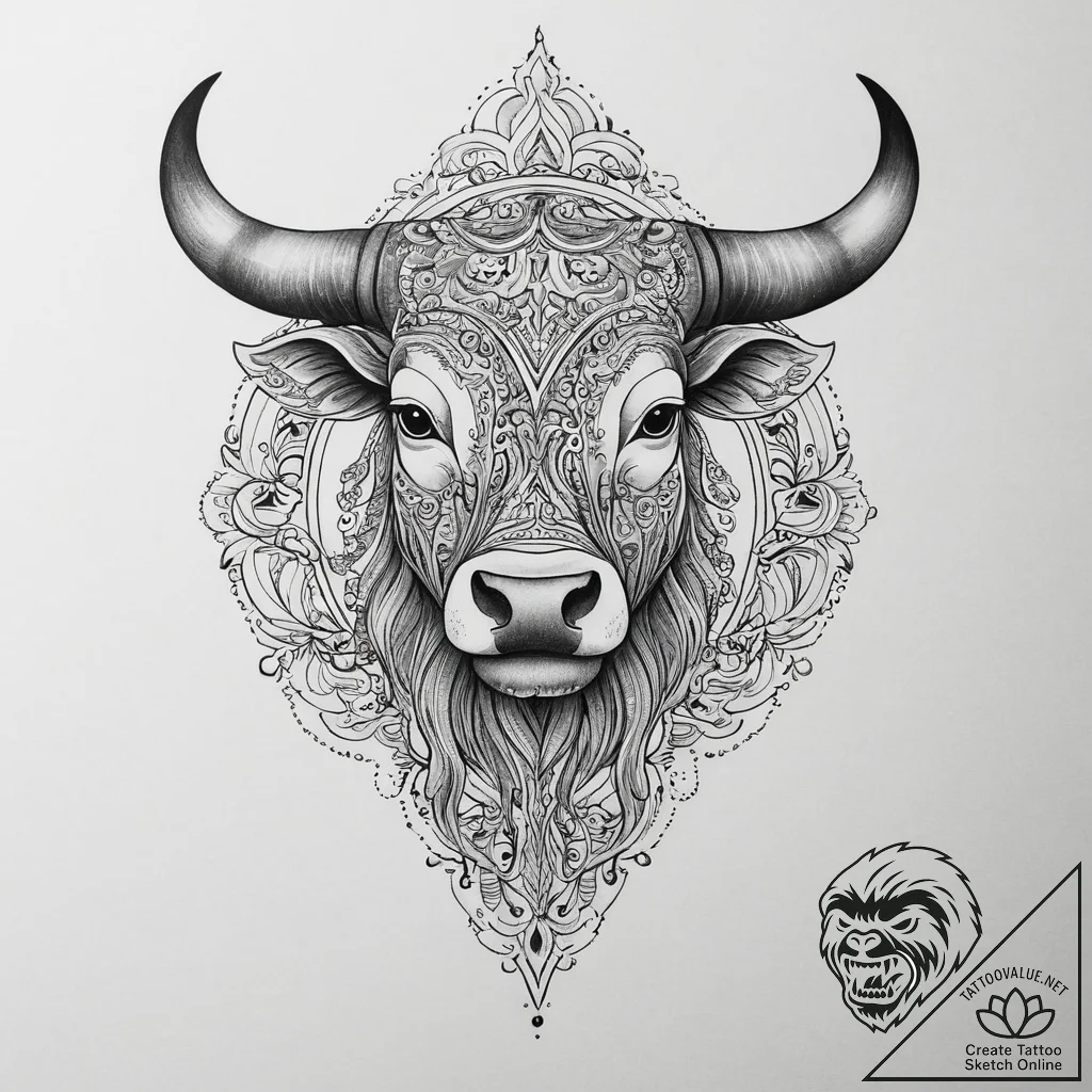 Tattoo design a taurus bull, with a specific... - tattoo sketch (№1754428580_0, 05.08.2025 21:16) — tattoovalue.net