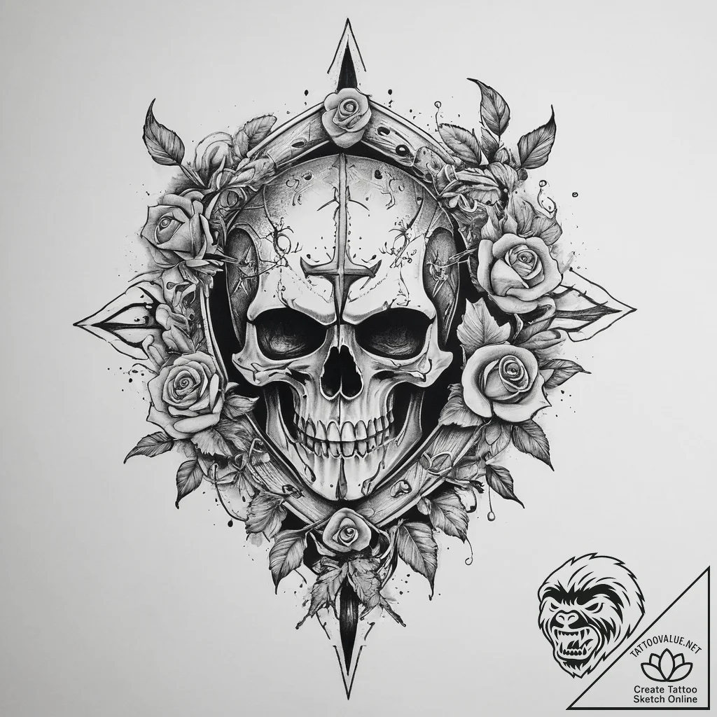 A broken viking shield, ink illustration for... - tattoo sketch (№1754428780_0, 05.08.2025 21:19) — tattoovalue.net