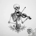 A skeleton playing a violin made of bone, tat… – tattoo sketch (№1754429575_0, 05.08.2025 21:32) — tattoovalue.net