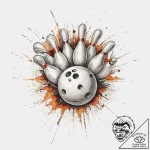 A shot of a bowling ball hitting the pins, an… – tattoo sketch (№1754429977_0, 05.08.2025 21:39) — tattoovalue.net