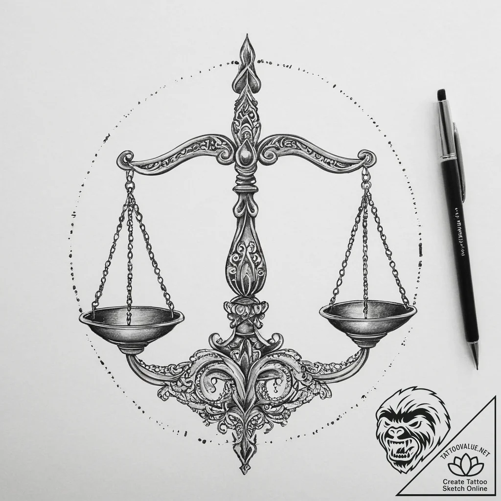 Tattoo sketch libra's scales, balanced by two... - tattoo sketch (№1754430572_0, 05.08.2025 21:49) — tattoovalue.net