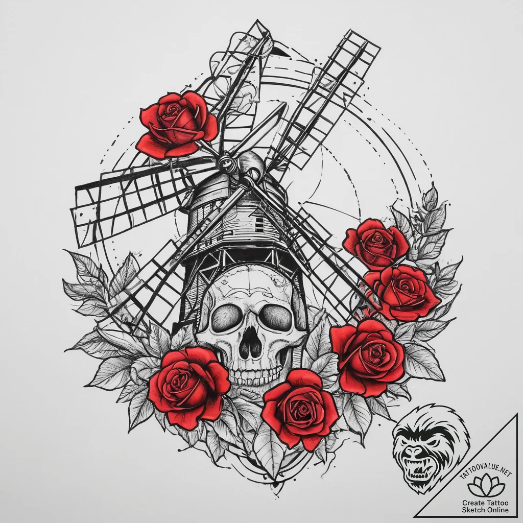 The interior of a working, historic windmill.... - tattoo sketch (№1754430968_0, 05.08.2025 21:56) — tattoovalue.net