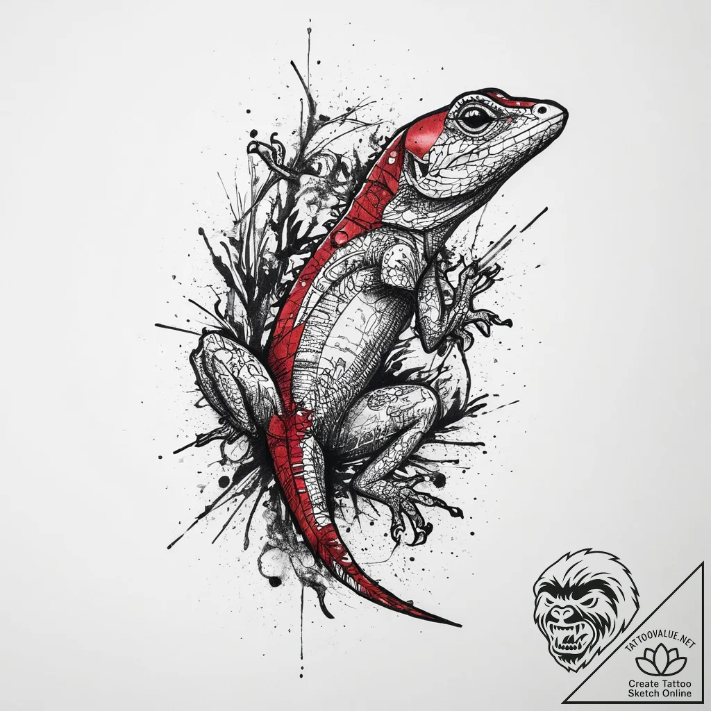Lizard, tattoo drawing outline, trash polka t... - tattoo sketch (№1754431168_0, 05.08.2025 21:59) — tattoovalue.net