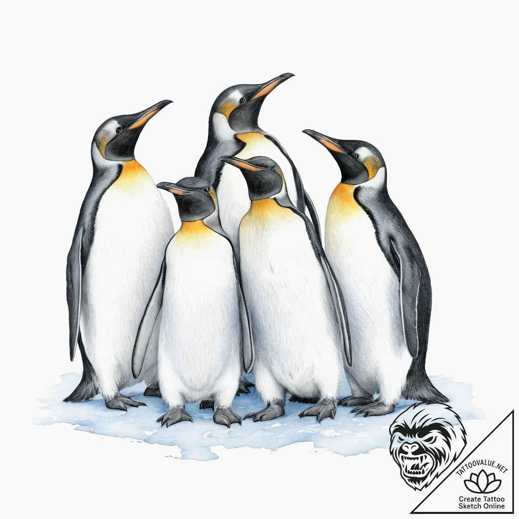 A group of penguins huddled together on an an... - tattoo sketch (№1754431962_0, 05.08.2025 22:12) — tattoovalue.net