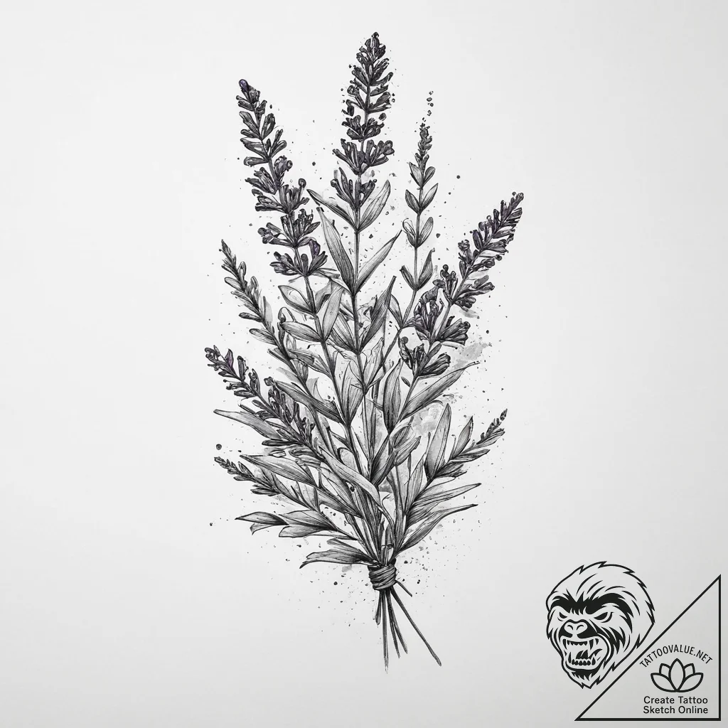 A sprig of lavender, tattoo drawing outline,... - tattoo sketch (№1754432161_0, 05.08.2025 22:16) — tattoovalue.net