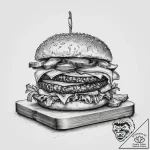 A juicy, gourmet cheeseburger with all the to… – tattoo sketch (№1754432375_0, 05.08.2025 22:19) — tattoovalue.net