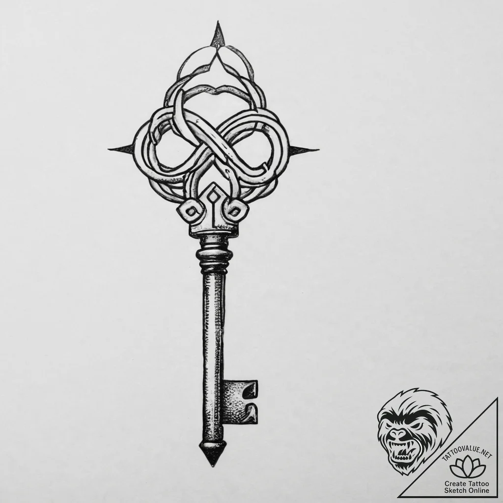 Tattoo sketch a key that also forms an infini... - tattoo sketch (№1754432574_0, 05.08.2025 22:22) — tattoovalue.net