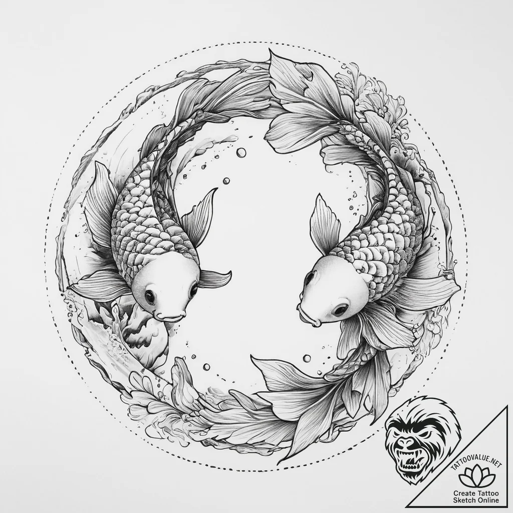 Tattoo design a pair of koi fish swimming in... - tattoo sketch (№1754432996_0, 05.08.2025 22:29) — tattoovalue.net