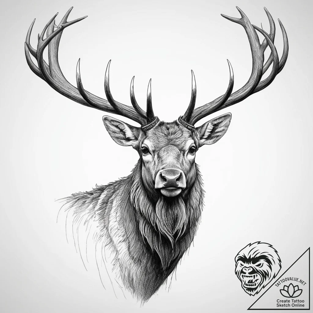 Tattoo design a powerful bull elk bugling, fo... - tattoo sketch (№1754433606_0, 05.08.2025 22:40) — tattoovalue.net