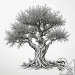 An old, gnarled olive tree in a grove in gree… – tattoo sketch (№1754433803_0, 05.08.2025 22:43) — tattoovalue.net