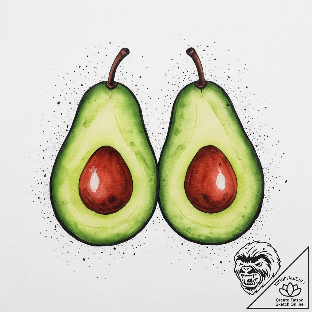 Tattoo design two halves of a avocado pit on... - tattoo sketch (№1754434214_0, 05.08.2025 22:50) — tattoovalue.net