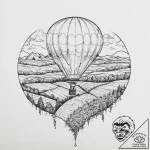 A view from a hot air balloon, looking down o… – tattoo sketch (№1754434614_0, 05.08.2025 22:56) — tattoovalue.net