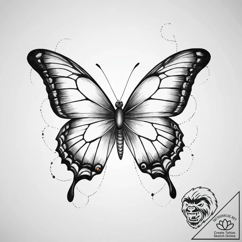 Tattoo design a butterfly in flight, its wing... - tattoo sketch (№1754434813_0, 05.08.2025 23:00) — tattoovalue.net