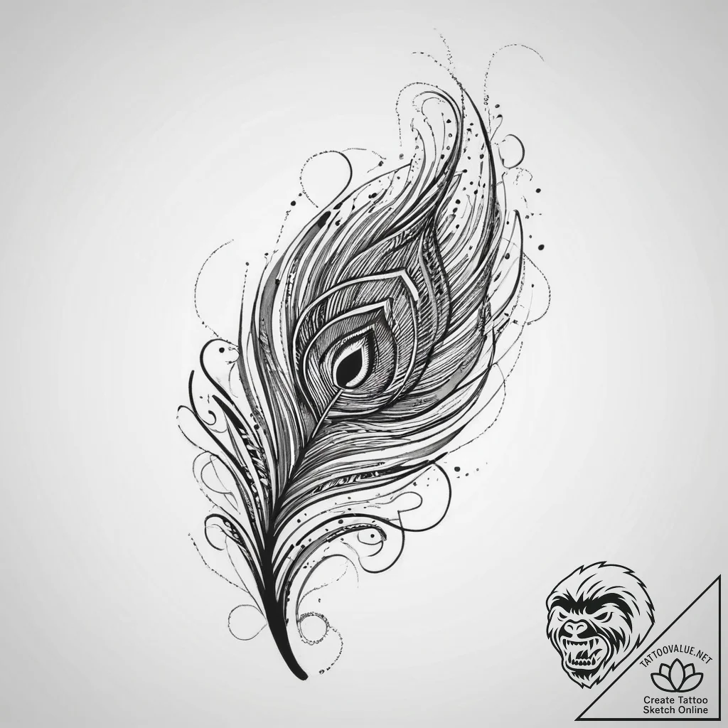 Peacock feather, tattoo sketch design, new sc... - tattoo sketch (№1754435013_0, 05.08.2025 23:03) — tattoovalue.net
