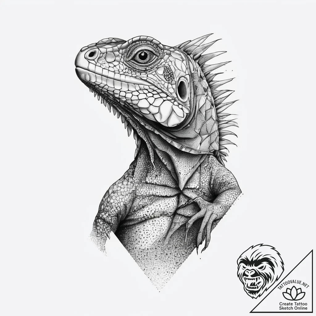 Iguana, ink illustration for tattoo, dotwork... - tattoo sketch (№1754435412_0, 05.08.2025 23:10) — tattoovalue.net