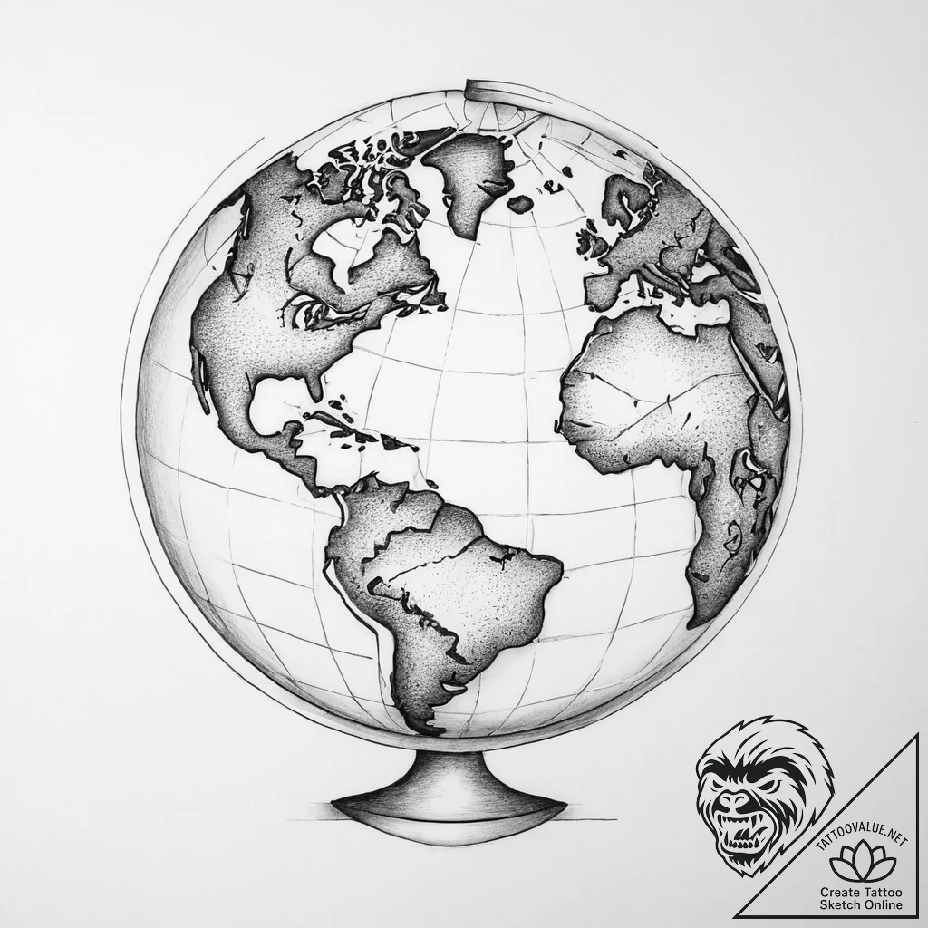 Globe - tattoo sketch (№1754435620_0, 05.08.2025 23:13) — tattoovalue.net