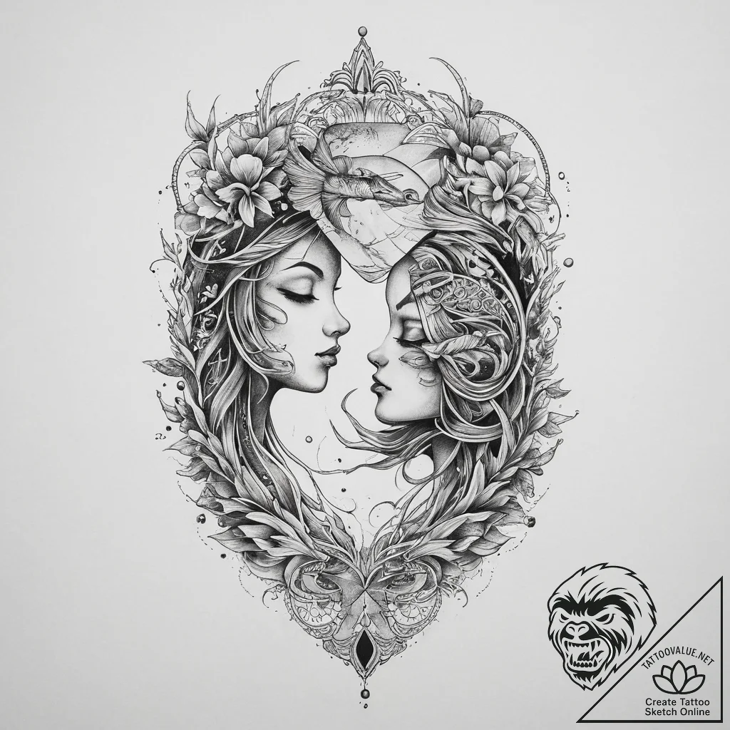 Tattoo design pisces fish as ancient spiritua... - tattoo sketch (№1754436640_0, 05.08.2025 23:30) — tattoovalue.net